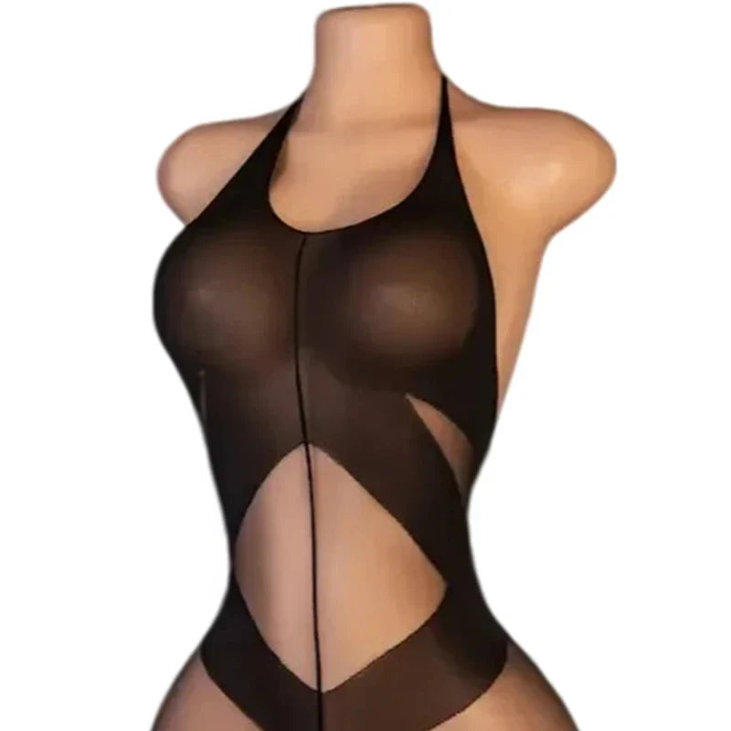 One Piece Crotchless Bodystocking EroticTransparent Sexy Lingerie Sexiest Bodysuit Mesh Hollow Bra Set Black Full Body Stockings