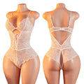 Transparent Bodysuits Lingerie Women Lace Hollow Bra Set Adult Erotic Costume Baby Doll Dress Deep V Open Bra Thin Underwear Set