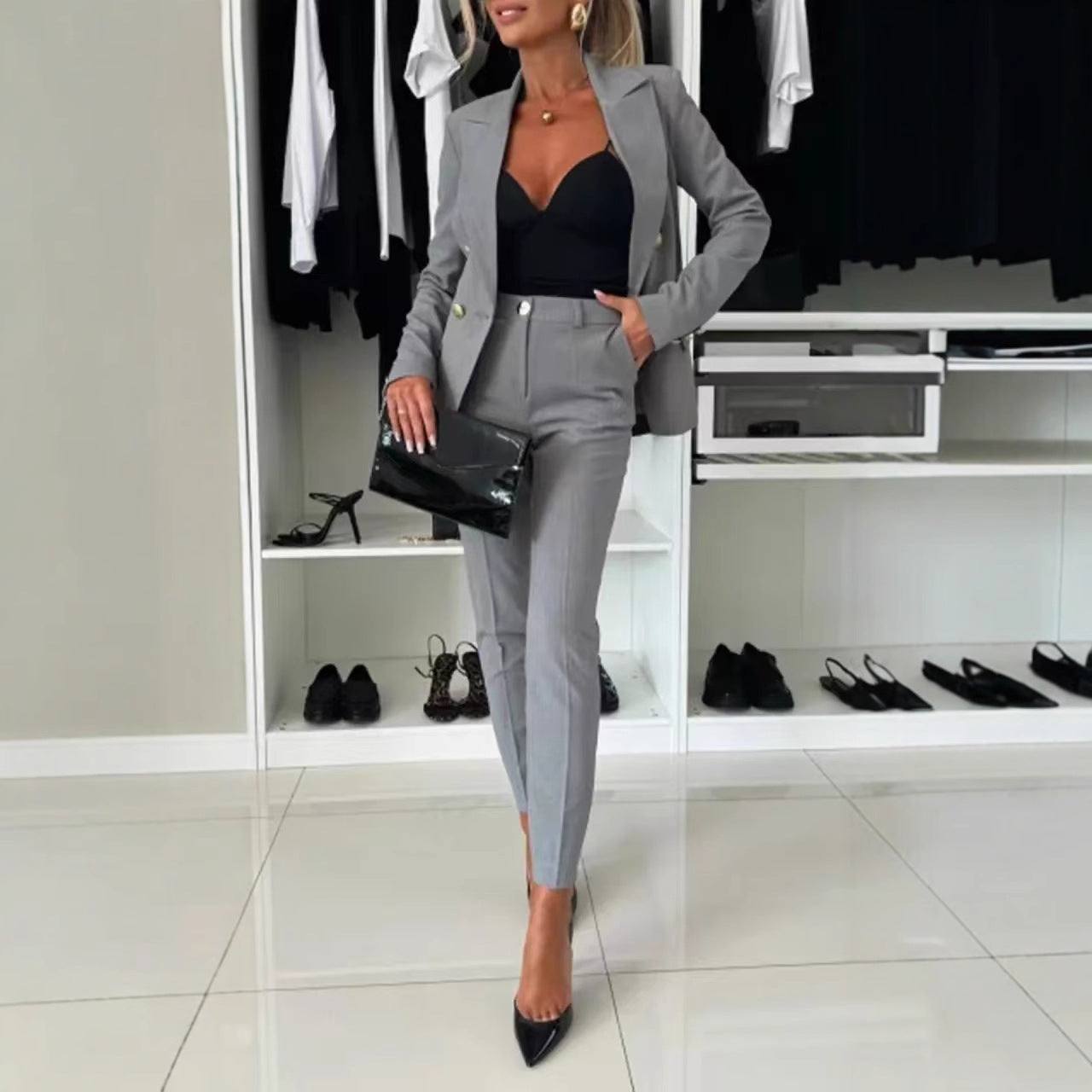 Lapel Button-Down Jacket & Slim-Fit Trousers Suit – 15 Colors XS–XXL