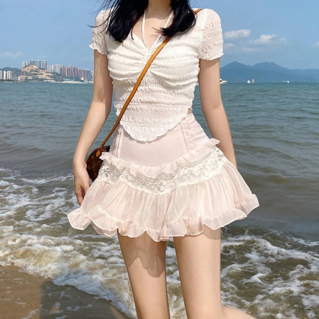 Angelic Lace Ruffle Mini Skirt