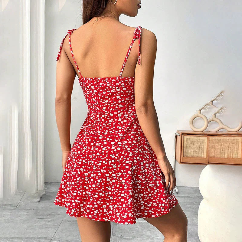 Women's Floral A-Line Mini Dress — Open Back, 10 Colors, XS–XXL