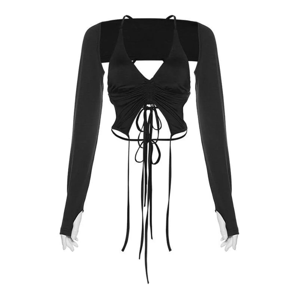 Backless Long Sleeve Crop Tops