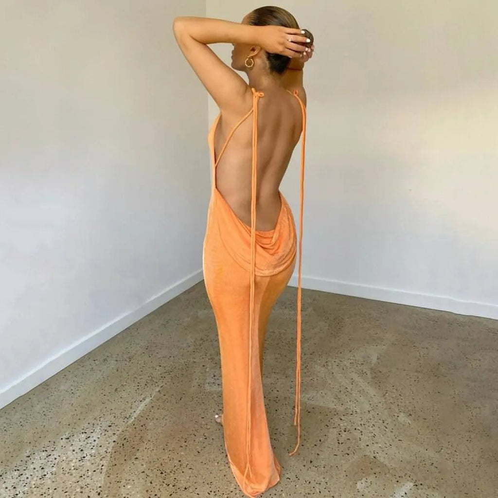 Lace Up Backless Dress
