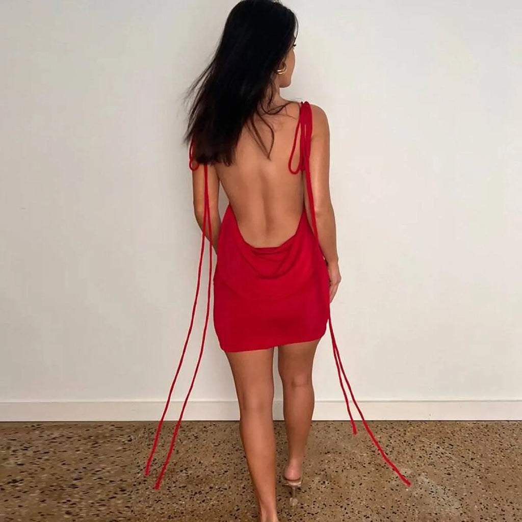 Lace Up Backless Dress