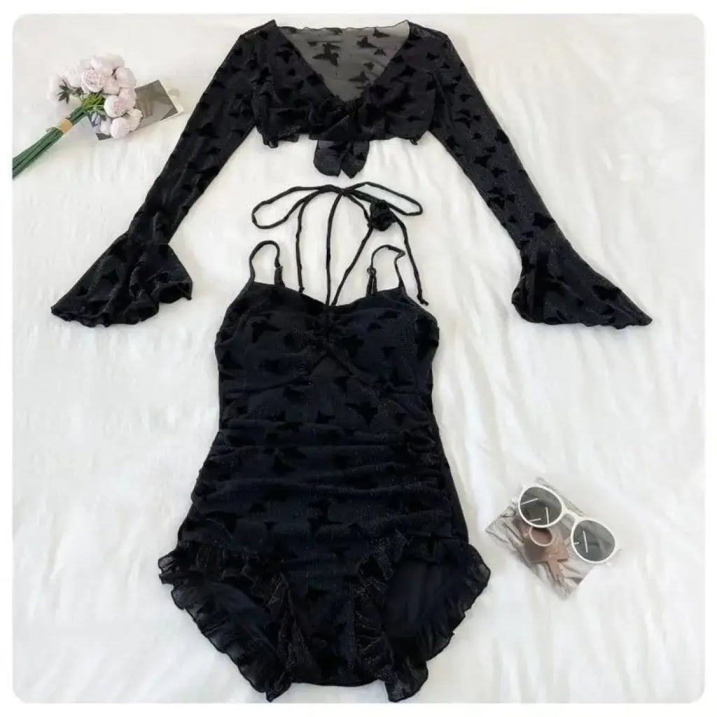 Butterfly Glitter Swimsuit – Kpop 3D Flower 3PCS Mesh Set