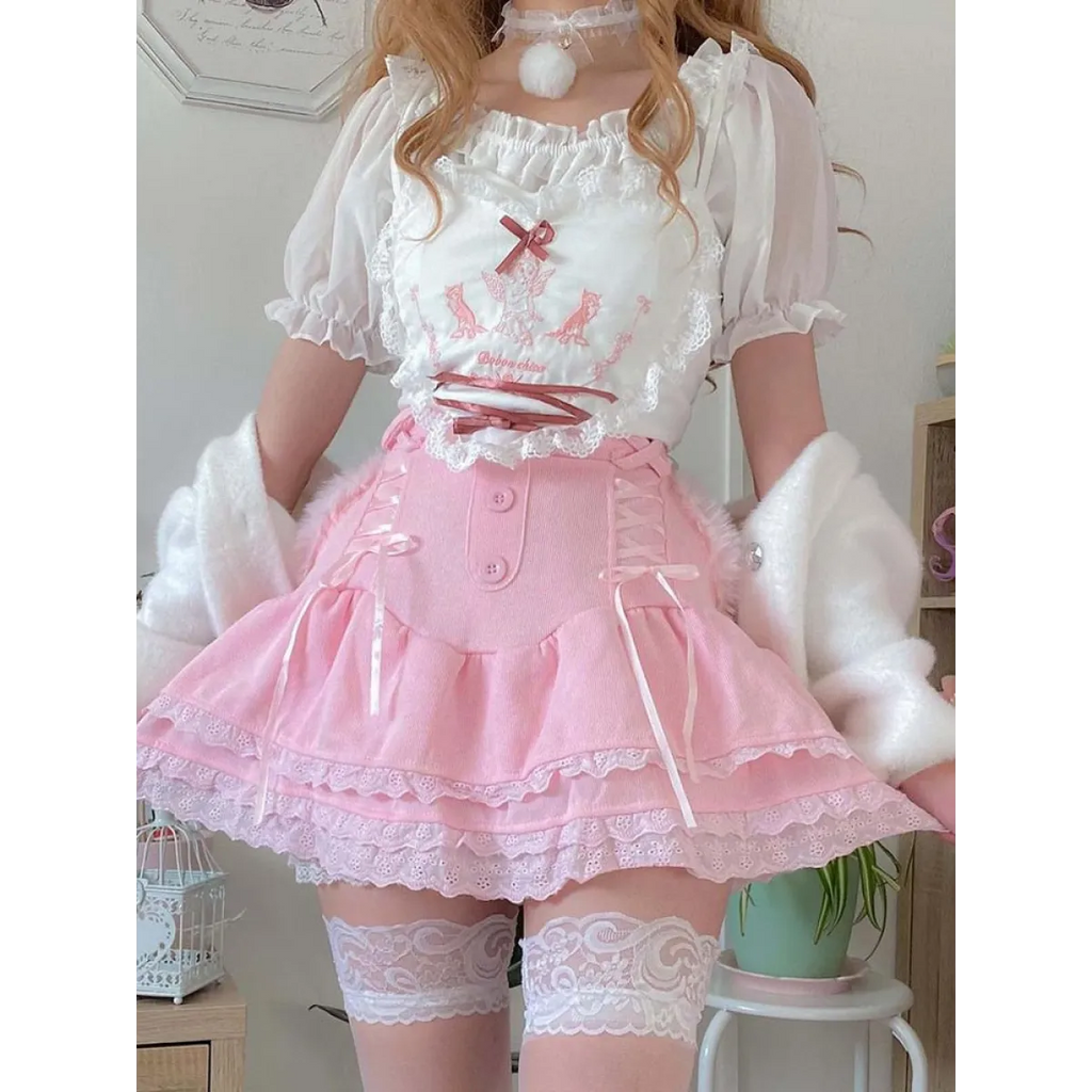 Pink Skirt With Cascading Ruffles