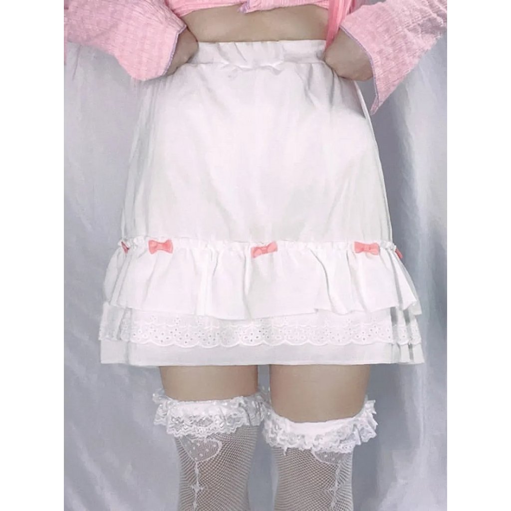 Cascading Ruffle Kawaii Skirt With Bow