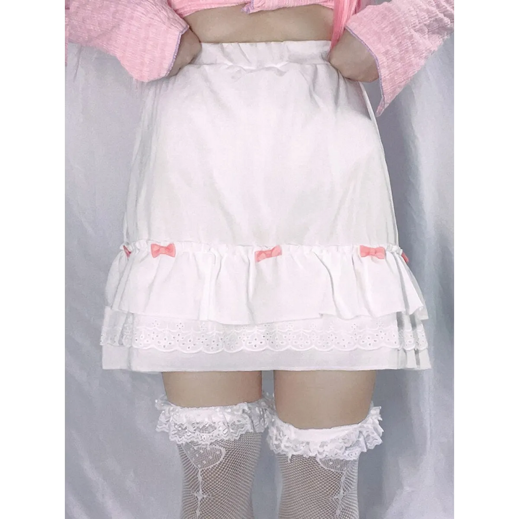 Cascading Ruffle Kawaii Skirt With Bow