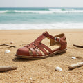 Women's Washed Full Grain Leather Fisherman Sandals – Closed-Toe Woven T-Strap