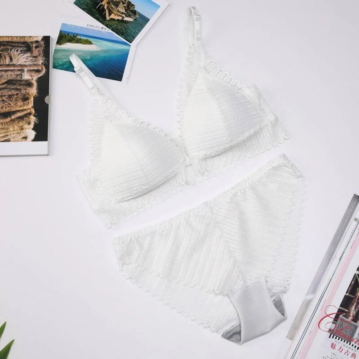 Lace Front Closure Bra With Panties Set