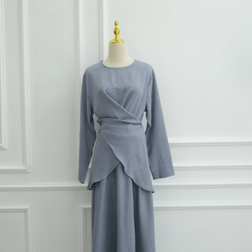 Cross-Wrap Waist Top & A-Line Maxi Skirt Set(MS475)