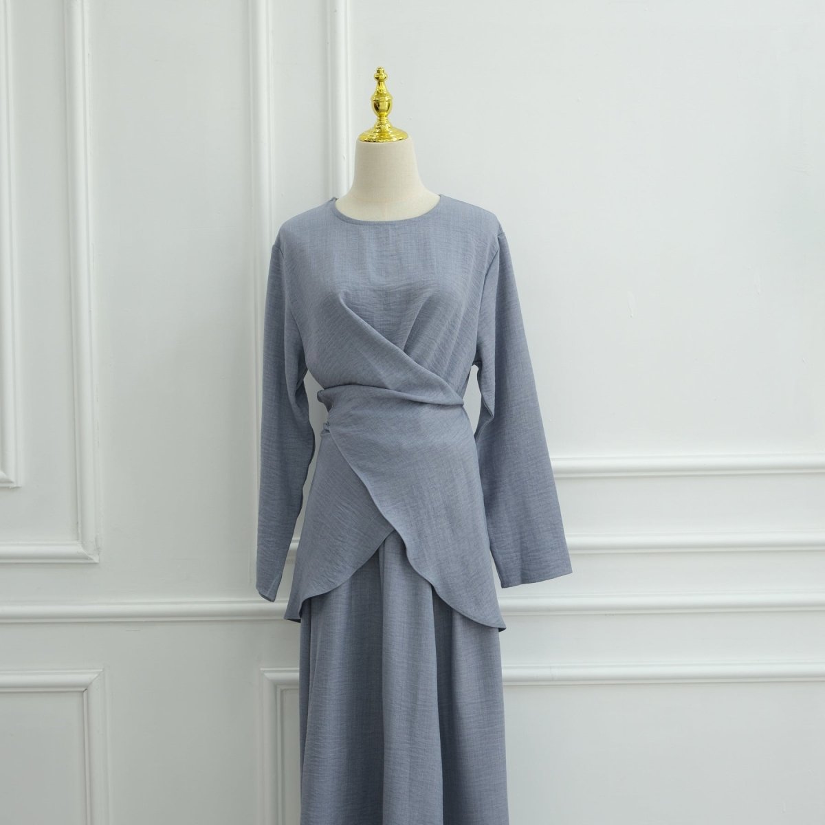 Cross-Wrap Waist Top & A-Line Maxi Skirt Set(MS475)
