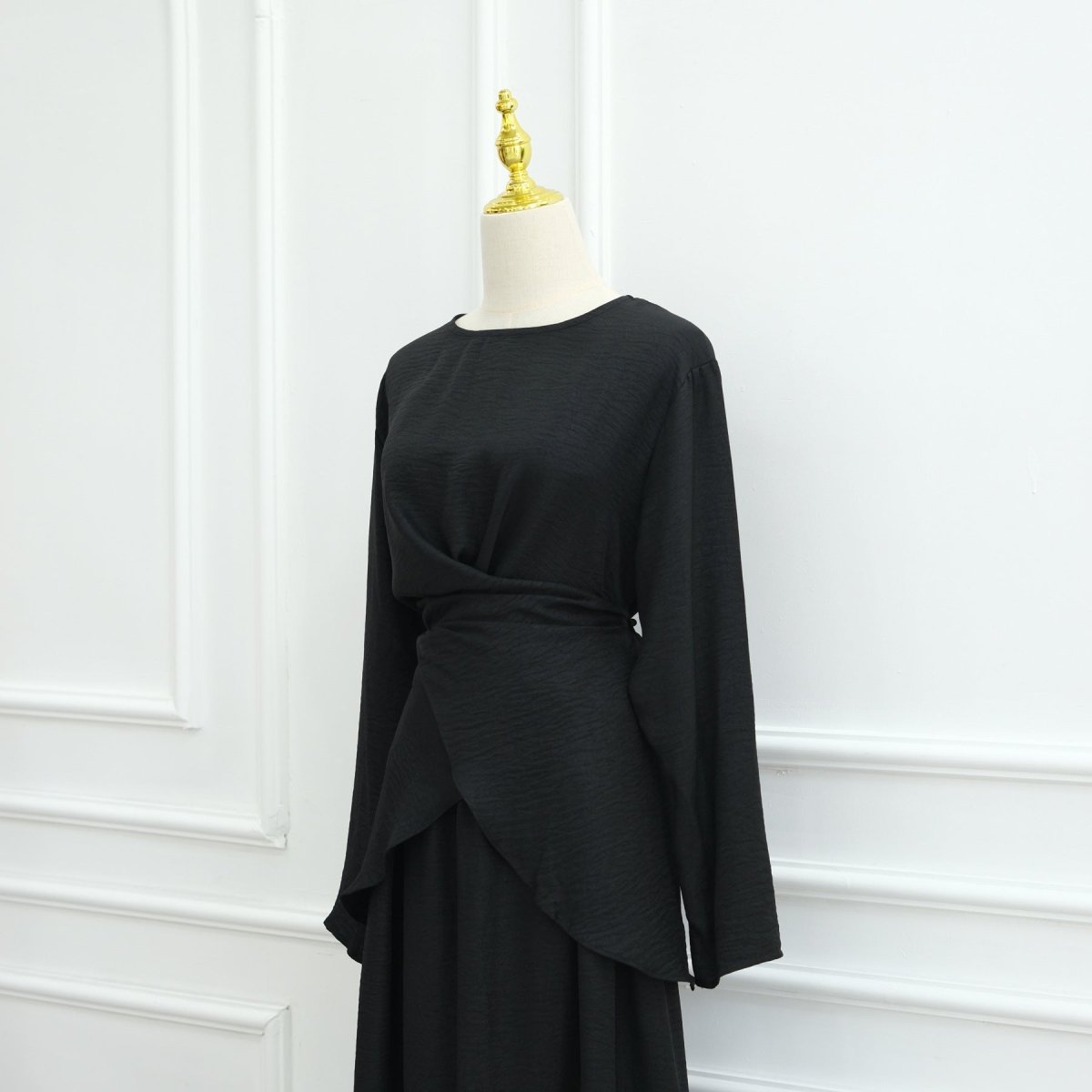Cross-Wrap Waist Top & A-Line Maxi Skirt Set(MS475)