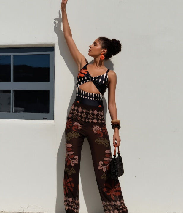 Women's 2-Piece Swimsuit Set – Sleeveless Top & Wide-Leg Pants