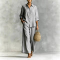 Cotton-Linen Shirt & Wide-Leg Pants Suit – 6 Colors, S–5XL