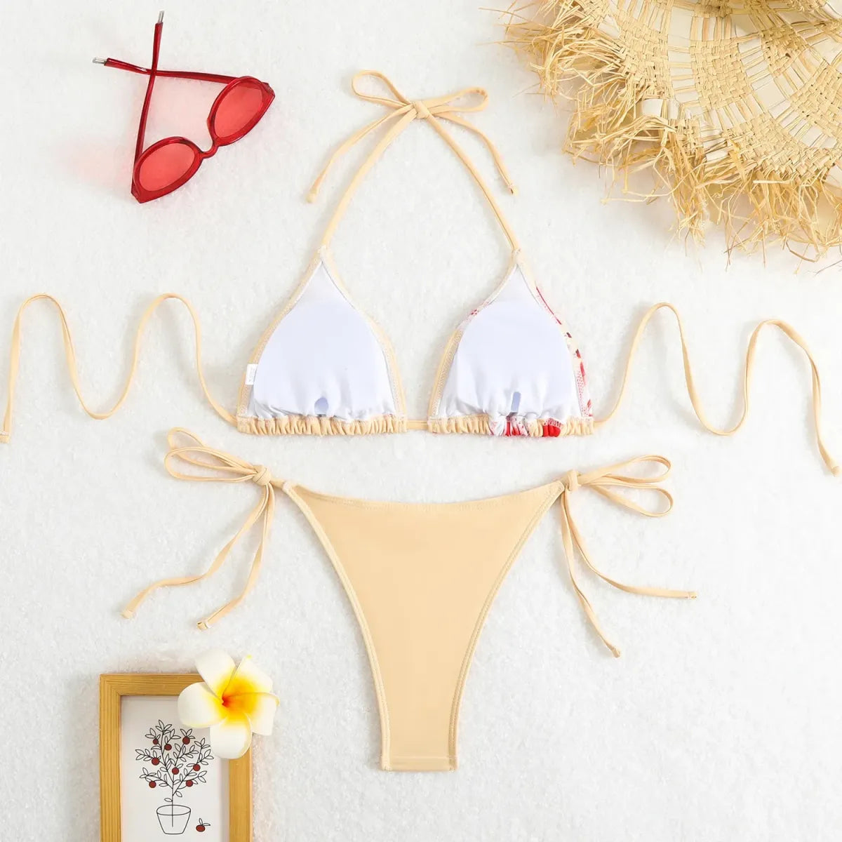 Halter Bikini Set – Vintage Floral Print String Swimwear