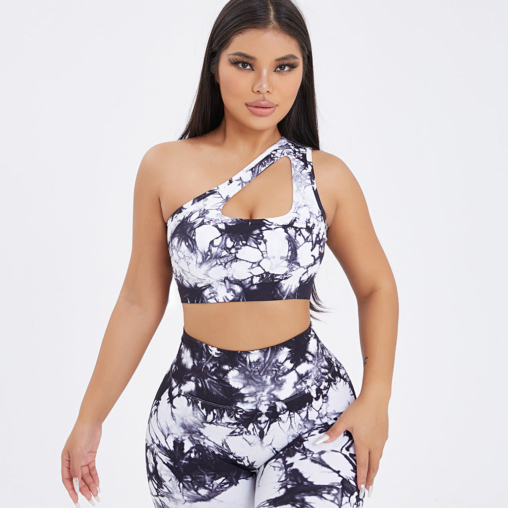 Seamless One-Shoulder Bra & Scrunch Leggings Set - High Waisted Yoga Pants
