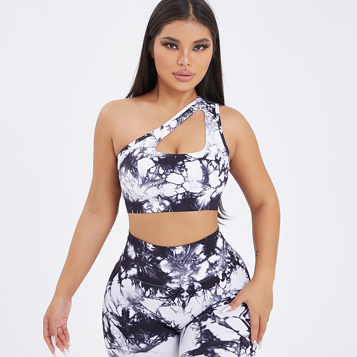 Seamless One-Shoulder Bra & Scrunch Leggings Set - High Waisted Yoga Pants