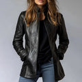 Vintage Style PU Jacket — Mid-Length Open Cardigan Leather Coat with Pockets