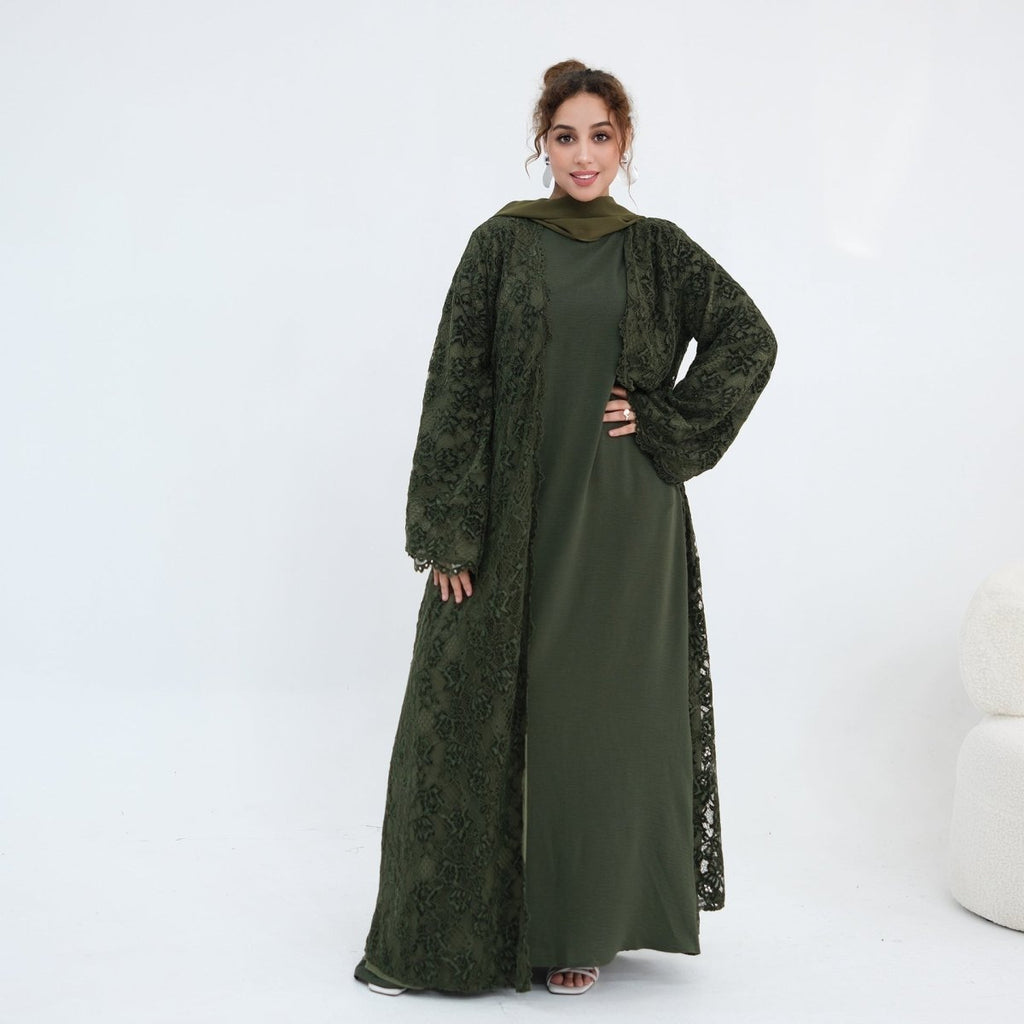 Floral Lace Open Abaya with Lining(MOA329)