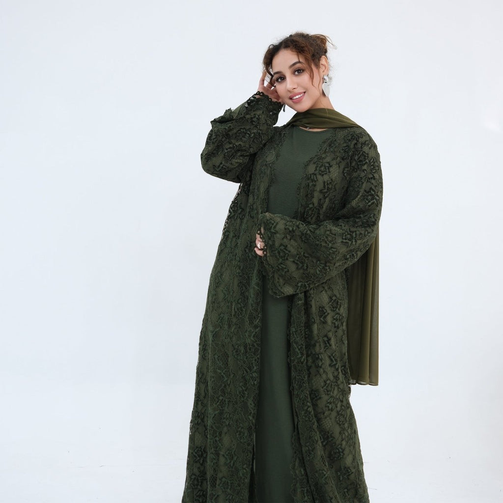 Floral Lace Open Abaya with Lining(MOA329)