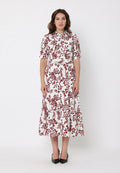 Floral Print Puff Sleeve Button Down Midi Dress