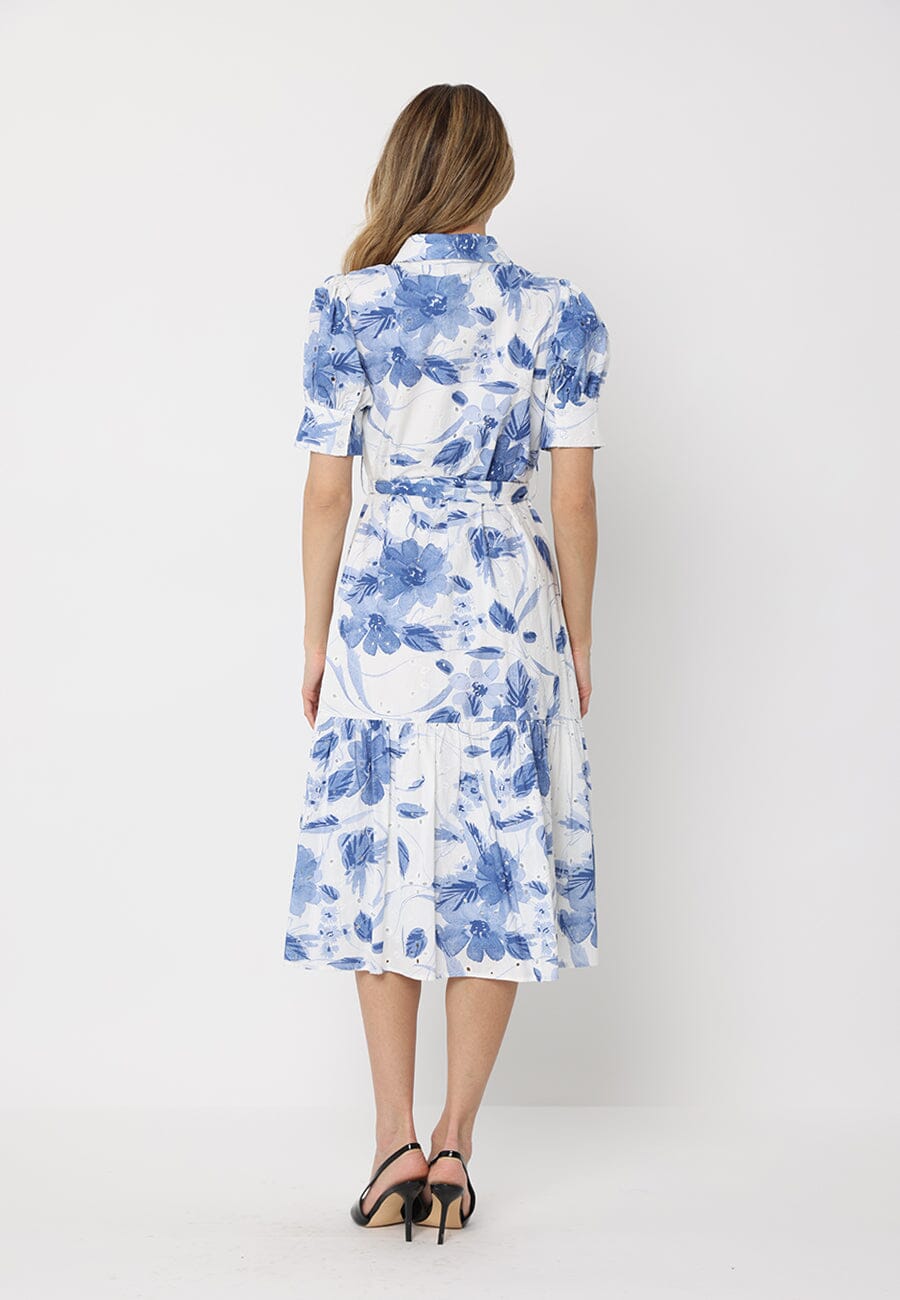 Floral Print Short Sleeve Front Button Down Dress