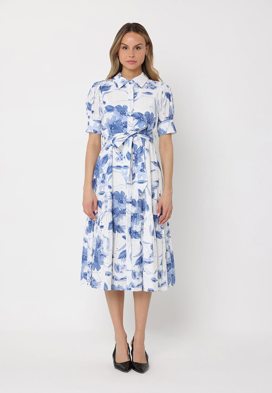 Floral Print Short Sleeve Front Button Down Dress