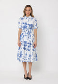 Floral Print Short Sleeve Front Button Down Dress