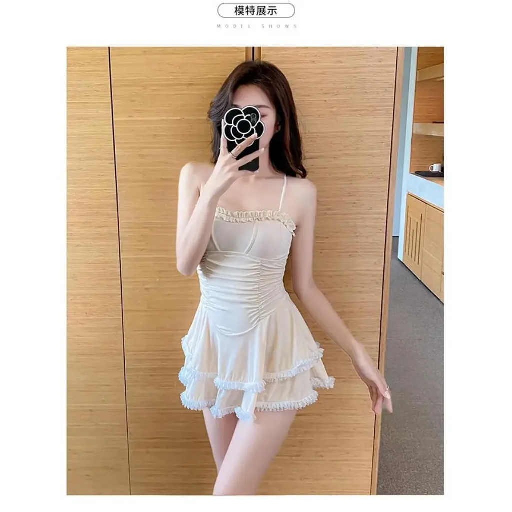 Halter Lace Swimsuit Dress – Ruffled Girly Slim Beachwear 2025