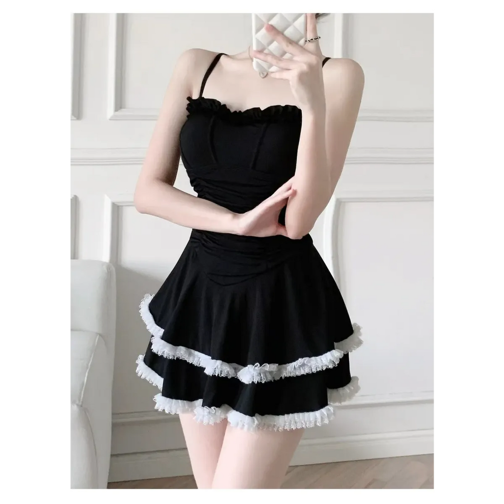Halter Lace Swimsuit Dress – Ruffled Girly Slim Beachwear 2025
