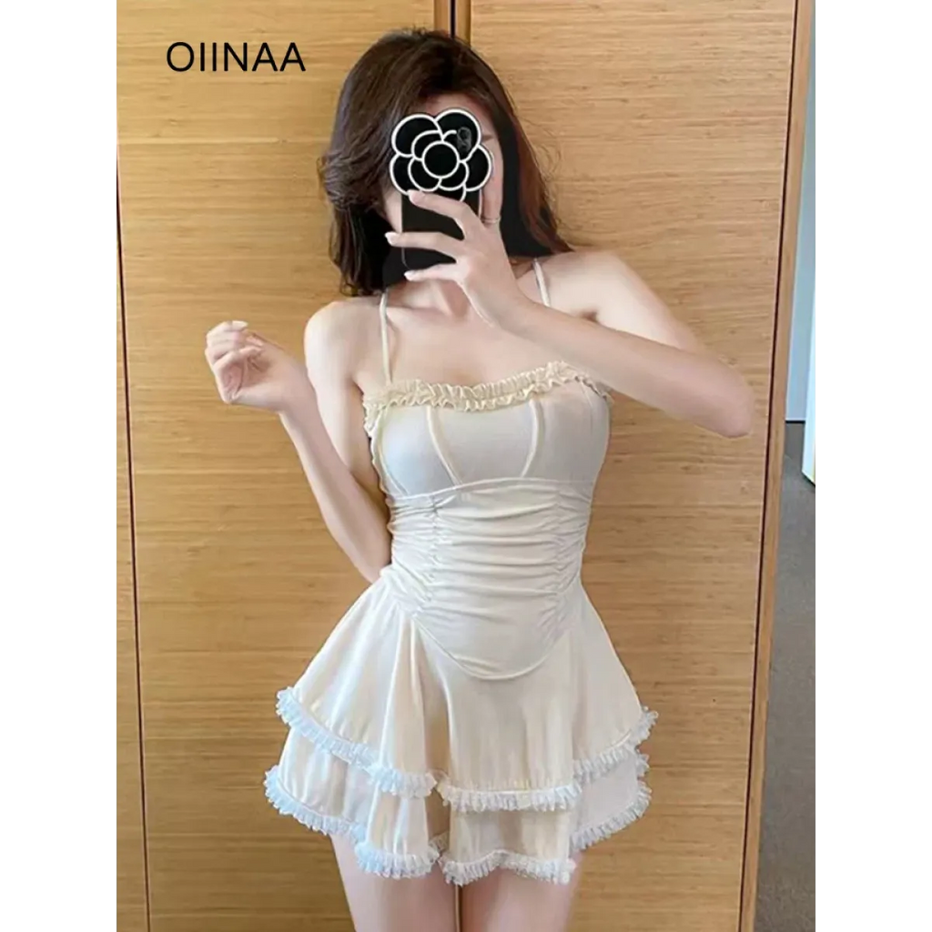 Halter Lace Swimsuit Dress – Ruffled Girly Slim Beachwear 2025