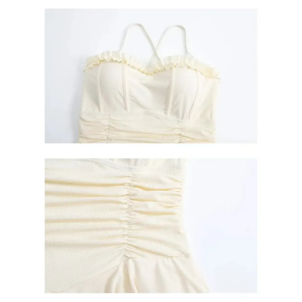 Halter Lace Swimsuit Dress – Ruffled Girly Slim Beachwear 2025