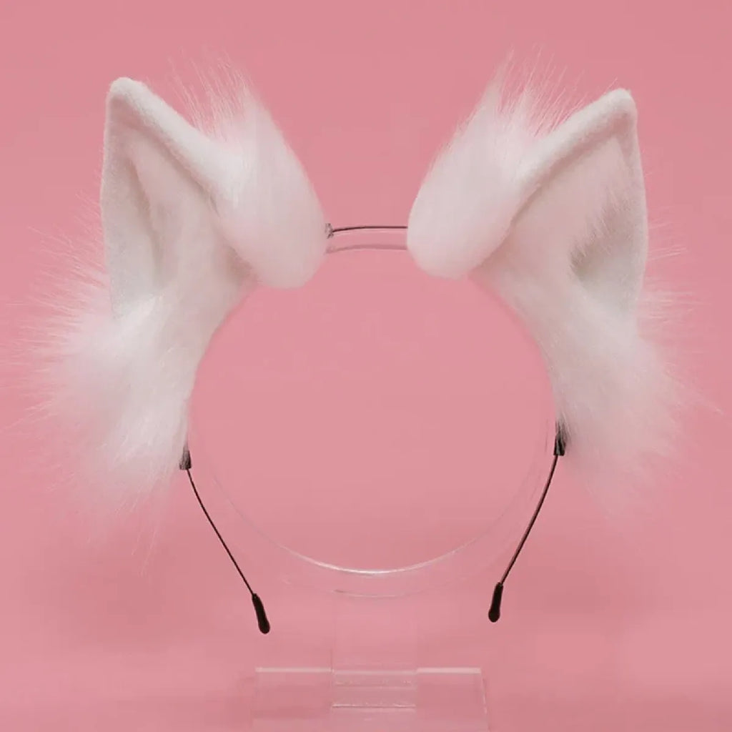 Handmade Cat Faux Fur Ears Headband - Fluffy Plush Animal Hair Hoop