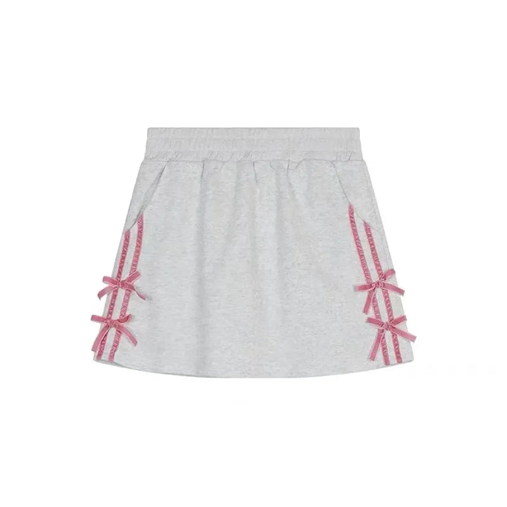 Kawaii Bow Tracksuit – Striped Sweatshirt & Casual Pants