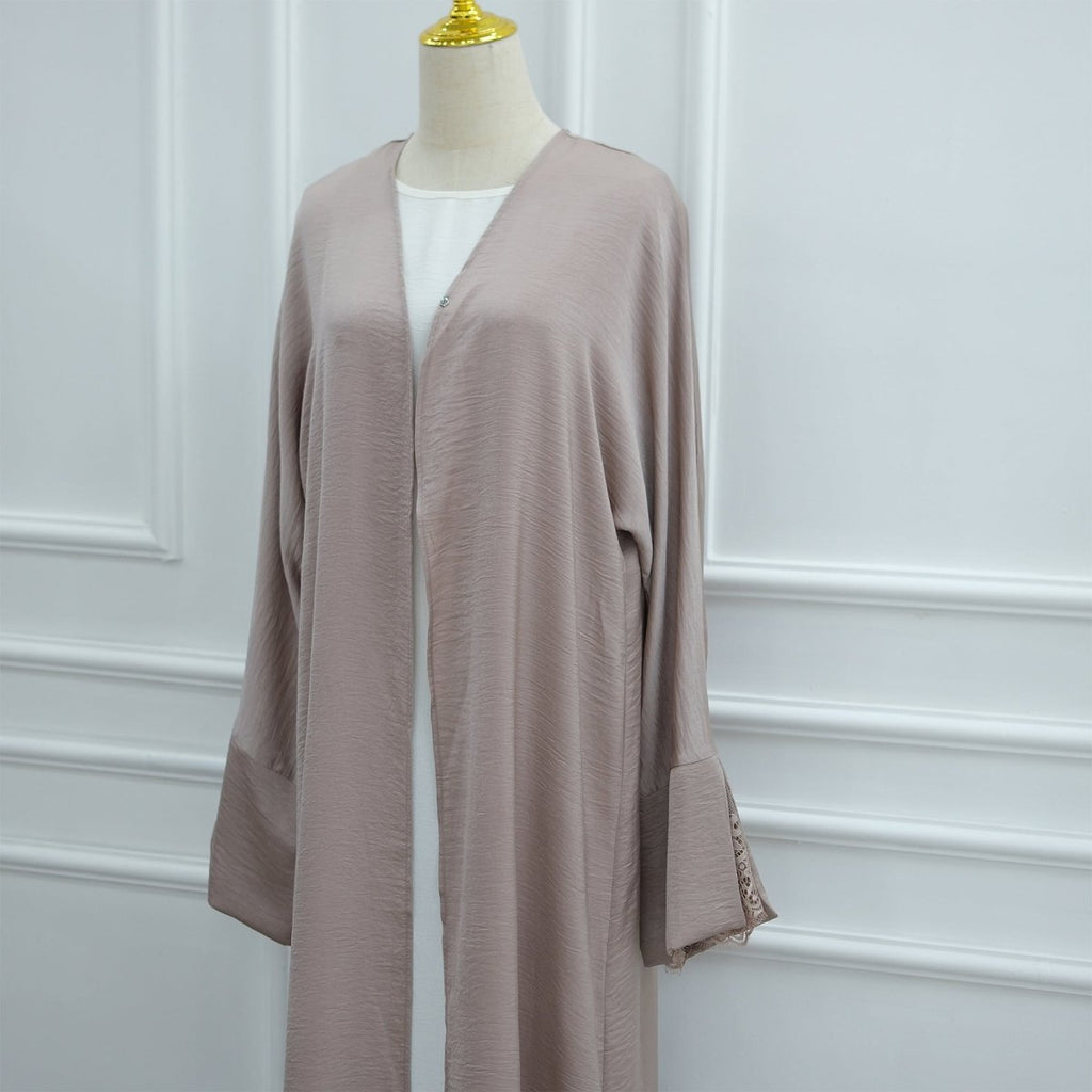 Lace Cuff Crinkle Open Abaya(MOA328)