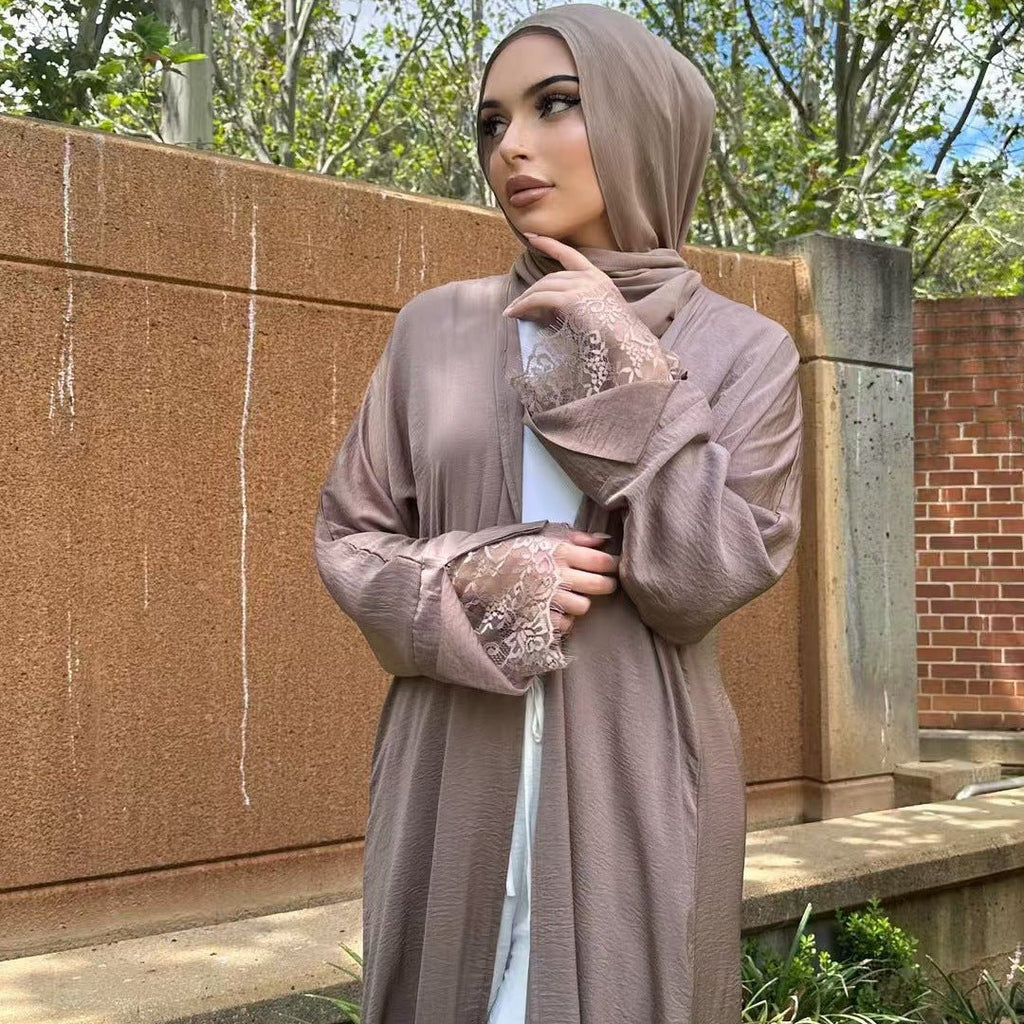 Lace Cuff Crinkle Open Abaya(MOA328)