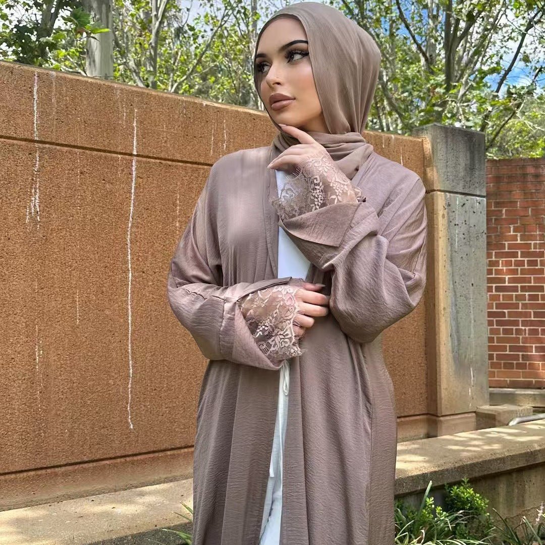 Lace Cuff Crinkle Open Abaya(MOA328)