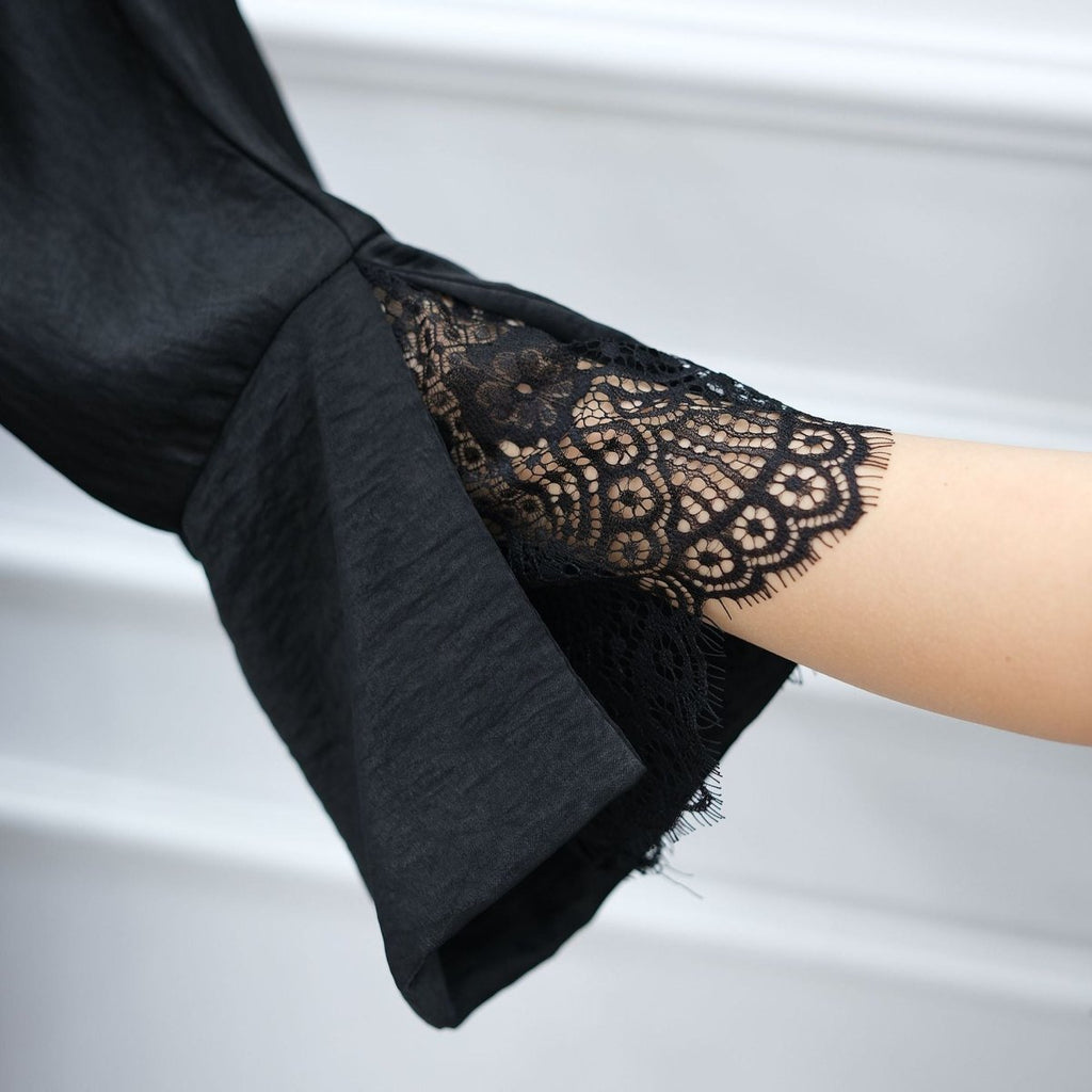 Lace Cuff Crinkle Open Abaya(MOA328)