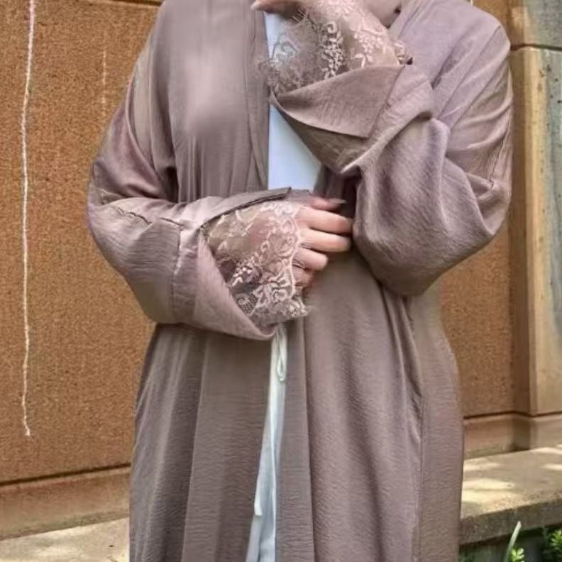 Lace Cuff Crinkle Open Abaya(MOA328)