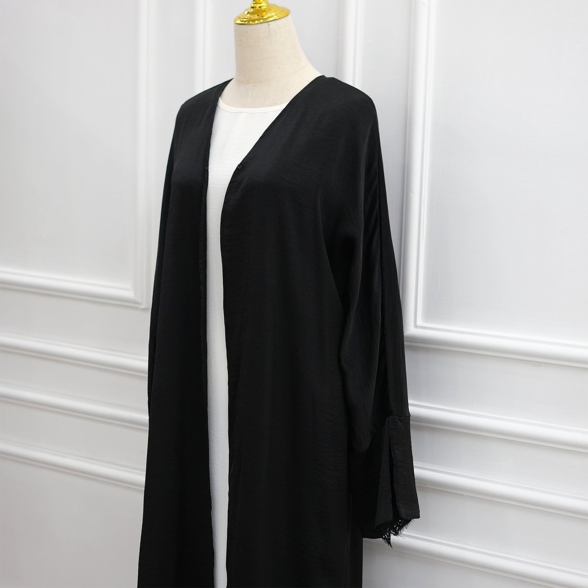 Lace Cuff Crinkle Open Abaya(MOA328)