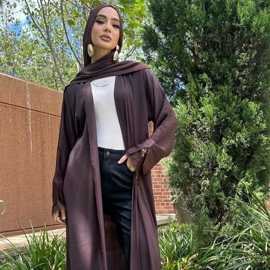 Lace Cuff Crinkle Open Abaya(MOA328)