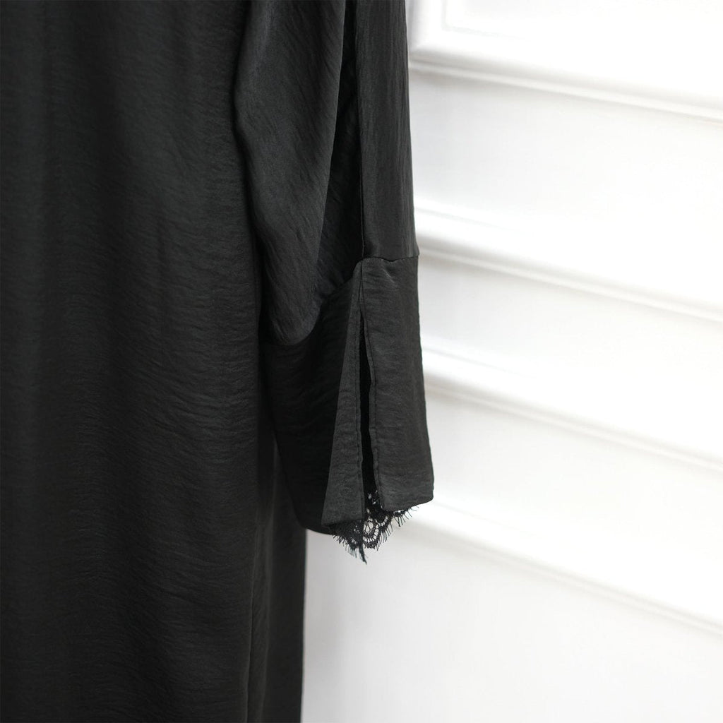 Lace Cuff Crinkle Open Abaya(MOA328)