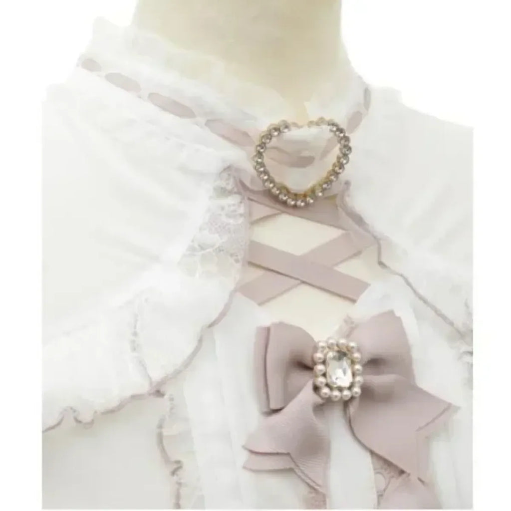 Kawaii Lace Patchwork Blouse – Y2K Off Shoulder Bow JK Shirt