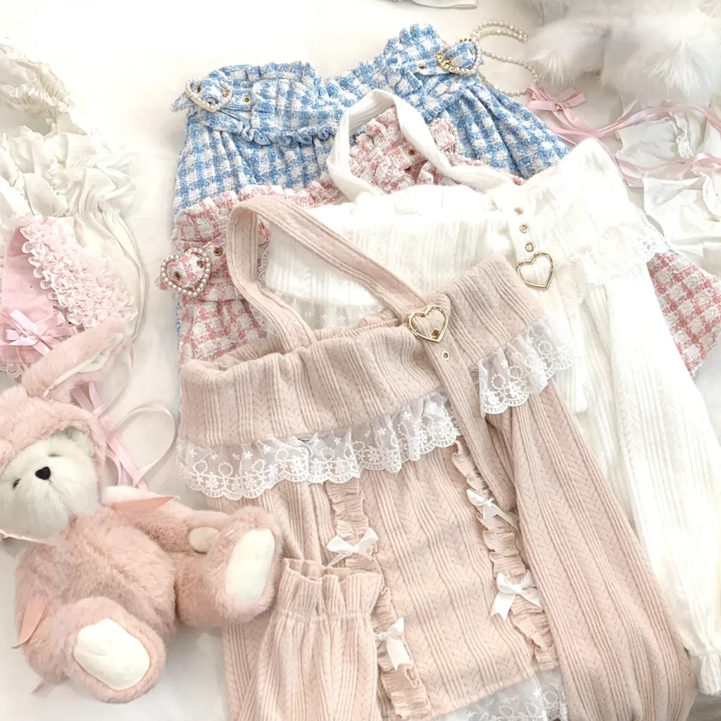 Kawaii Lace Patchwork Knit Top – Halter Neck Lolita Sweater
