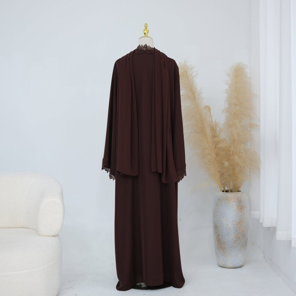 Lace-Trim Nida 3-Piece Abaya Set(MOA330)