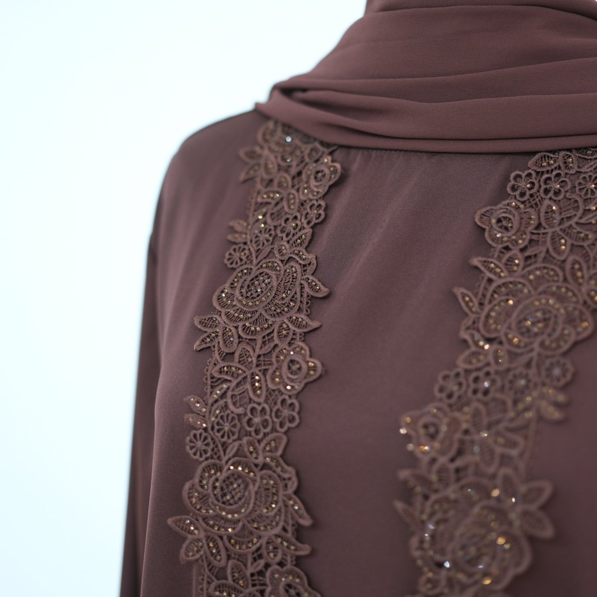Lace-Trim Nida 3-Piece Abaya Set(MOA330)