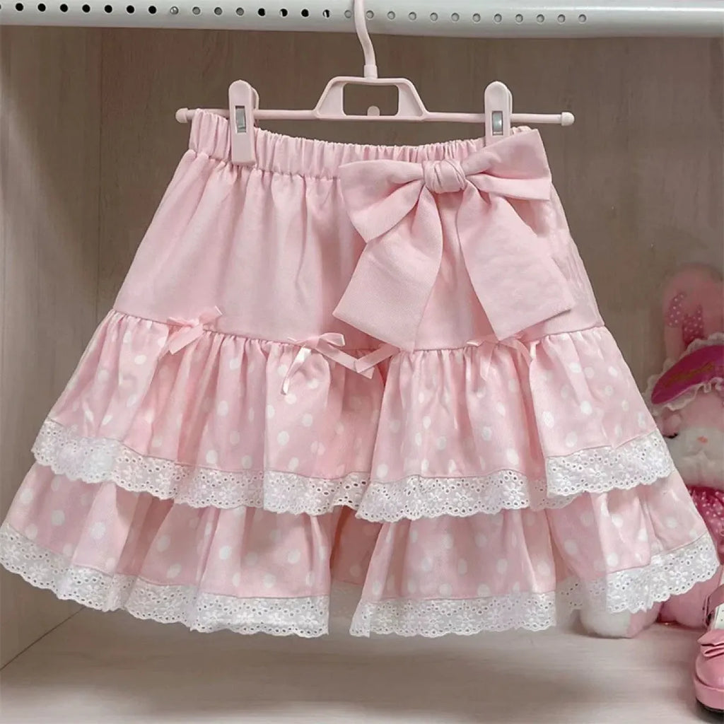 Layered Ruffle Skirt – Kawaii Sweet Lolita Bow Lace