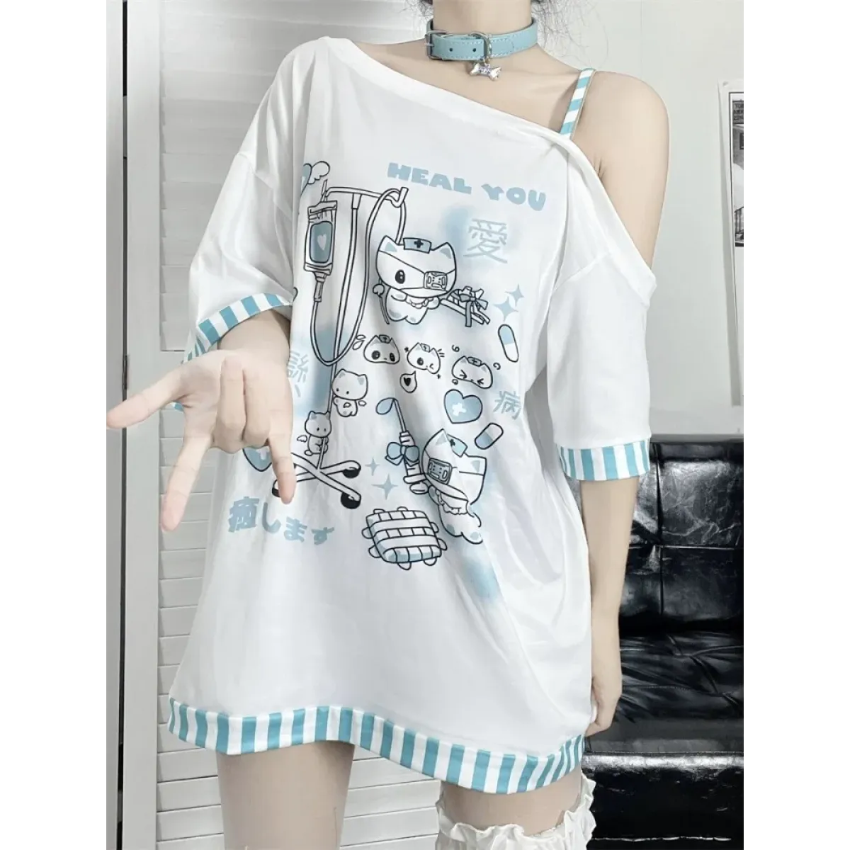 Medical Meow Tee – Kawaii Nurse Cat Graphic Oversized T-Shirt