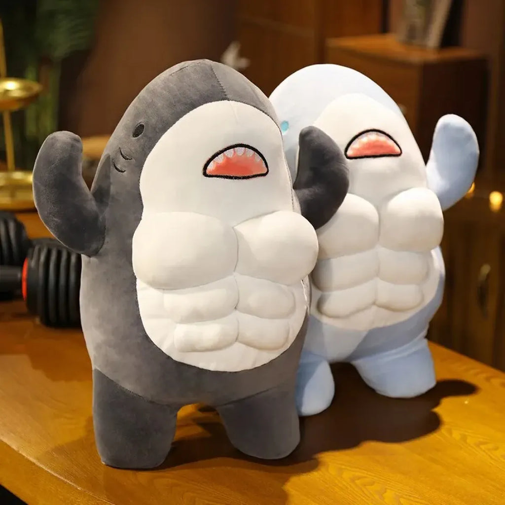40CM Muscle Shark Plush Doll - Cartoon Strong Shark Stuffed Toy